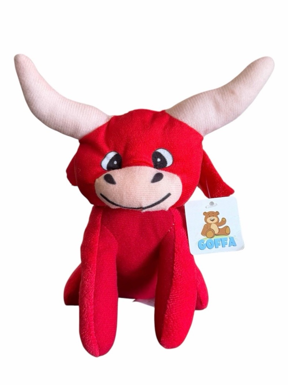 Goffa Red Bull Plush Stuffed Animal Horns Smiley 8 Inch